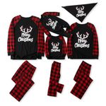 IFFEI Matching Family Pajamas Sets Christmas PJ's with Letter and Plaid Printed Long Sleeve Tee and Bottom Loungewear M PET Black