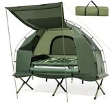 Costway 1-Person Camping Tent Cot, 5-in-1 Folding Camping Bed with Air Mattress, Pillow, Sleeping Bag, Waterproof Elevated Tent Shelter, Portable Outdoor Sleeping Cot with Carry Bag for Picnic, Trip