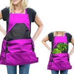 Gardening Apron Waterproof Canvas Garden Apron with Adjustable Pockets, Cross Back Gardening Apron, Gardening Present for Women, Garden Apron for Outdoor Garden Orchard Farm (Purple)