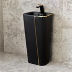 Bassino Ceramic Pedestal Free Standing Wash Basin For Living Room and Bathroom (430X370X840 MM, BLACK & GOLD) BPB-528