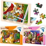 QUOKKA 13 Piece Dementia Puzzles for Elderly - Large Piece Activities Products for Seniors - 3 Alzheimers Jigsaw Puzzle Games for Adults with Birds and Cats - Cognitive Gifts Toys for Men and Women