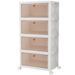 PurKeep Storage Boxes with Lid - 23L*4 Tier Plastic Storage Box with Lid, Stackable Storage Boxes with Wheels, Storage Drawers with Front Door, Plastic Box for Home and Office, White, 4 Packs