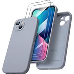 ORNARTO Compatible with iPhone 13 Case 6.1 inch, with 2 Screen Protector Liquid Silicone Gel Rubber Cover [Full Body] Shockproof Protective Phone Case for iPhone 13-Light Grey