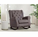 SK Woody Rosewood (Sheesham) Wood Antique Rocking Chair with Foot Rest and Cushion Decor Relaxing Seat for Adult with Armrest for Indoor or Outdoor (Dark Grey (Wingback))