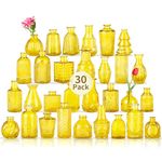 Elegant Glass Bud Vases Set of 30, Small Vases for Flowers, Bulk Vintage Mini Vases for Centerpieces, Wedding Decor & Home Table Decorations(Color:Yellow)