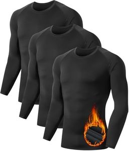 TELALEO 3 Pack Men's Thermal Compression Shirt Fleece Lined Long Sleeve Athletic Base Layer Cold Weather Gear Workout Top M