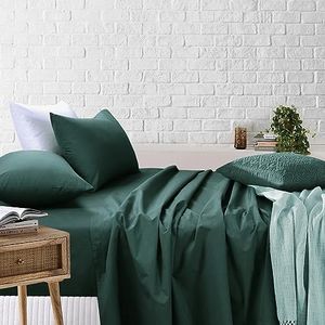 Amsons Bed Sheets - 100% Cotton Bedding & Linen - Queen Bed Sheet Set - Extra Deep Fitted Sheet & Flat Sheet & 2 Pillowcases - Sage (4PCs, Queen)