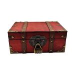 Flylin Vintage Wooden Storage Box With Lock, Treasure Jewelry Chest Decorative Treasure Jewelry Chest Wooden Storage and Decorative Box Home Decoration Jewelry Storing Storage Organizer (Red)