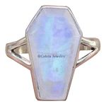 Genuine Rainbow Moonstone Womens Rings, Solid 925 Sterling Silver Coffin Ring, Promise Ring, Designer Handmade Jewelry for Her, June Birthstone Gifts for Women (US Ring size 5)