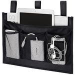 Bedside Caddy Storage Organizer, Hanging Storage Bag Pocket for Bunk/Hospital Beds,College Dorm Organizer for Remotes Phone,College Dorm,Camp,Baby Bed Rails(4 Pockets),Black