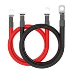 4 AWG Gauge 12 inches Battery Wire Set Red + Black Pure Copper Power Inverter Cable (1 Positive & 1 Negative) Terminal in 3/8‘’ Lugs Connectors for Automotive, Car, Truck, Motorcycle, Boat, RV, Solar