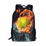 Suhoaziia Water Fire Softball Boys Backpack School Bags Girls' Bookbag with Bottle Holder Strong Teens Bagpacks Travel Casual Laptop Bag Hiking Dayback for Men Women