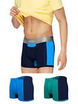 XYXX Men's Underwear Dualist IntelliSoft Antimicrobial Micro Modal Trunk Pack of 3 (Brilliant Blue & Black Iris ; Navigate & Black Iris ; Black Iris & Brilliant Blue; M)