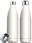 Triple Insulated Stainless Steel Water Bottle (Set of 2) 500ml Insulated Water Bottles, 100% Leakproof Travel Bottle Keeps Hot and Cold - BPA-Free Reusable Flask - Non-Sweat Metal Drinking Bottle