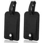 Flintronic 2 Pcs Luggage Tags, Leather Baggage Labels, Suitcase Name ID Card Tag Set, Leather Tags Travel Handbag Accessories for Preventing Loss of Bags(Black)