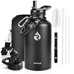 RAYMYLO Insulated Water Bottle 64 oz, Triple Wall Vacuum Stainless Steel (Cold for 48 Hrs), Leak Proof & BPA-Free, Half Gallon Water Flask Jug with Paracord Handle & Straw Spout Lids, Magic Black