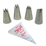 H.M. Stainless Steel Baking Tool with (2D 1M 2F Rose Nozzles) Large Size Rose Flower Cake Decorating Icing Tip, Stainless Steel Nozzle with 25 Icing Bag (Pack of 29)