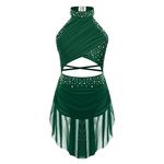 FEESHOW Girls Shiny Ballet Dress for Lyrical Jazz Latin Dance Costume Backless Gymnastics Leotard with Flowy Skirt Dancewear Green 11-12 Years