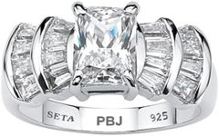 PalmBeach Yellow Gold-Plated or Platinum-Plated Sterling Silver Emerald Cut & Baguette Cubic Zirconia Step Cut Engagement Ring Size 6