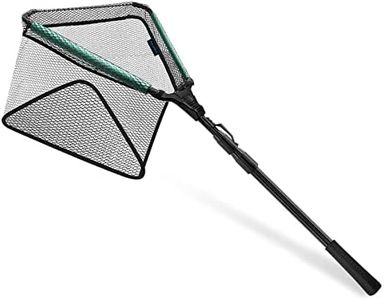 KOMCLUB Fishing Net, Folded Landing Nets with Telescopic Rod Durable Rubber Coated Net Fly Fishing Net Easy to Catch and Release Saltwater and Freshwater Use