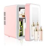 Mini Fridge for Bedrooms 4L, Skincare Fridge with Dimmable LED Mirror, AC/DC Portable Car Fridge Small Fridge for Travel, Home/Skincare, Makeup, Cosmetics/Drinks, Fruit, Food