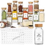 Glass Spice Jars with Bamboo Lids 6oz 16Pack, AuroTrends Spice Jars with Label Complete Set-6oz Spice Containers with Printed Spice Labels & Straw Brush