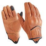 Harssidanzar Mens Full finger GoatSkin Leather TouchScreen Motorcycle Gloves GM028A,Tan,Size M