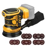 Roadtime Orbital Sander for DeWalt 20V Akku (without battery), Orbital Sander 125 mm, 3 Speeds 7000-11000 U/min with 15 Sheets of Sand Paper, Dust Collection System, for Wood Working