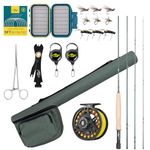 SF Fly Fishing Rod Combo Starter Kit 4 Piece 4WT 8FT Emerald Green 24T Carbon Fiber Trout Fly Rod with Reel, Rod case, Fly Box with Flies,Tapered Leader, Knot Tying Tools