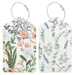 Hsxnam 2 Pack PU Leather Luggage Tags for Suitcase, Travel Cruise Luggage Tag with Privacy Flap, Name ID Label and Metal Loop for Women Men Baggage Handbag School Bag Backpack, White Flower Leaves