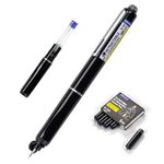 WRITECH Retractable Fountain Pen Set: Fine Nib Black Ink Pens Includes 5 Ink Cartridges Smooth Writing for Sketching Journaling Calligraphy Gift (Black)