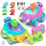 Lehoo Castle Girls Remote Control Car, Dinosaur Toys for Girls, Remote Control Cars for Kids Age 3, Remote Control Dinosaur Toys for 2 Year Old RC Cars with Lights & Music 2 Pack