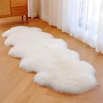 twirush Fluffy Faux Sheepskin Rug, Shaggy Rugs, White Fluffy Rug Washable Faux Fur Rugs Non Slip Mats for Bedrooms Living Room(White, 60 X 180 CM)