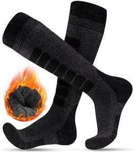 FORVEVO Men's Ski Socks 9-12, Merino Wool Dark Grey Thermo Long Ski Socks Cushioned Sole Breathable for Skiing, Skiing, Snowboarding, Sports, Hiking, Outdoor 2 Pairs