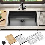 30 inch Undermount Kitchen Sink,16 Gauge Stainless Steel Bar Sink, Honeycomb Pattern PVD Gunmetal Finish Workstation Farmhouse Single Bowl Outdoor Kitchen Sink with Cutting Boards, Racks - Dark Gray