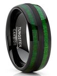 Metal Masters CO. Men's Tungsten Carbide Ring Dome Green Jade Wood Inlay Wedding Band Black 8MM