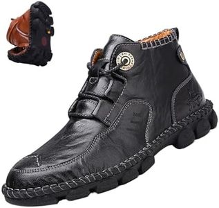 MOYOWEI Men's Leather Combat Boots,Vintage Italian Hand-Stitching Comfy Non-slip Softsole Military Chukka Short Ankle Booties (7.5,black)