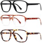 JM 3 Pack Classic Reading Glasses for Women Men, Square Aviator Blue Light Blocking Readers +2.5