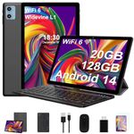 KLMSGQ Tablet 10 Inch Android 14 Octa Core 20GB RAM + 128GB ROM (1TB TF) | WiFi 6 | 1.8GHz | FHD | Bluetooth 5.0 | GMS | 8MP + 5MP | Type C, Touch Tablet with Case, Keyboard and Mouse - Black