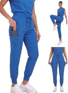 VECARDI Women's Scrub Jogger Pants High Waisted Stretch Nurse Work Bottoms 5 Pockets Elastic Waist Slim Fit Royal Blue