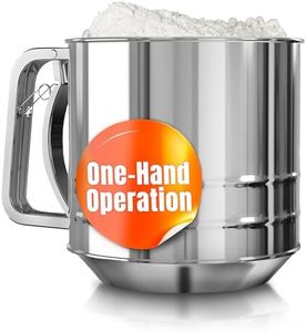 5 Cup Flour Sifter for Baking - All Purpose Flour Sifter Stainless Steel Sifter Large Sifter for Powdered Sugar, Bread Baking - Hand Press Flower Sifter Double Layer Flour Sifter for Sourdough Bread