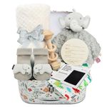 Baby Boy Shower Gifts Set: 9PCS Newborn Gifts Hamper Unisex Including Baby Blankets&Baby Bibs&Baby Socks and More - New Born Baby Boys Presents Box Personalised