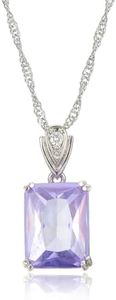 RIZILIA ICON Birthstone Necklace for Women - Rectangular Radiant Cut CZ Solitaire Pendant in June Purple Alexandrite - 18K White Gold Plated, 18"+2" Chain - Gift Boxed for Her, Mother Birthday