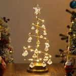 Lewondr Christmas Tree Light, 11'' Battery Operated Christmas Tree Night Light, Crystal Spiral Xmas Tree Table Lamp with Star Light & Metal Stand, Christmas Decoration for Home Room Desk Indoor, Gold