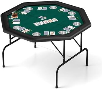DC DICLASSE Foldable Poker Table, Octagon Card Table w/Stainless Steel Cup Holder,Casino Leisure Table Top Texas Hold 'Em Poker Table for Blackjack Board Game,Green Speed Felt