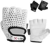 Met-X Unisex Weight Lifting Gloves Small, Leather Fingerless Workout Gloves, Training Gym Exercise Gloves, Breathable Full Palm Protection with Extra Grip (White-S)
