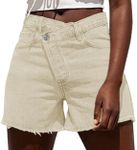 Genleck Women's Juniors Criss Crossover Jean Shorts High Waisted Stretchy Denim Shorts Casual Summer Hot Shorts(Apricot, S)