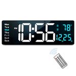 Digital Wall Clock Large Display, 16.2 Inch Large Wall Clocks, LED Digital Clock with Remote Control for Living Room Decor, Automatic Brightness Dimmer Clock with Date Week Temperature (Blue)