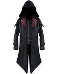 Angelaicos Men S Medieval Tailcoat Steampunk Vintage Spliced Hooded Trench Zipper Coat Gothic Dark Halloween Costume (Medium, Black) - Polyester