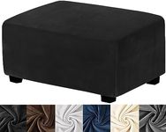 HFCNMY Ottoman Cover Rectangle,Stretch Velvet Ottoman Slipcovers Rectangle Thick Ottoman Covers Slipcover Rectangle Slipcovers for Ottomans Soft Foot Stool Cover with Elastic Bottom Black Medium